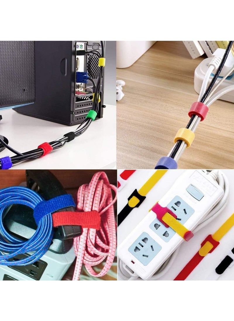 50 PCS Reusable Fastening Cable Ties 8 Inch Premium Adjustable Cord Ties Black Cord Organization Straps Microfiber Hook Loop Cable Management Wire Organizer Wrap