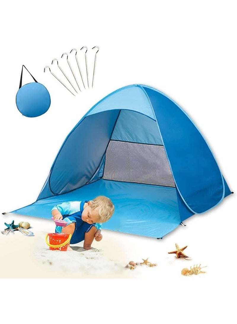 RollsTimi  Beach Tent, Easy Pop Up Beach Shade, Portable Beach Tent with Carry Bag, Anti UV Instant Portable Tent Sun Shelter, UPF 50+, for 2-3 Person, Blue - Image 4