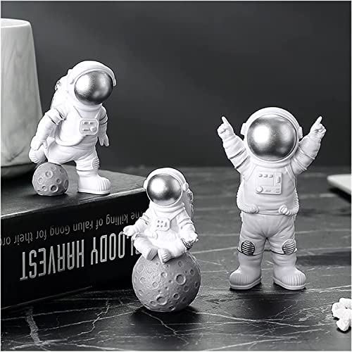 HEAVY DRIVER Home Decor Alphabet Astronaut Statue Decoration Bedroom Model Rack Theme Party Space Decoration Desktop Ornaments Outer Spaceman Toys Office Desktop Figurine Set Of 3 (Silver) - Image 1