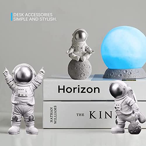 HEAVY DRIVER Home Decor Alphabet Astronaut Statue Decoration Bedroom Model Rack Theme Party Space Decoration Desktop Ornaments Outer Spaceman Toys Office Desktop Figurine Set Of 3 (Silver) - Image 5