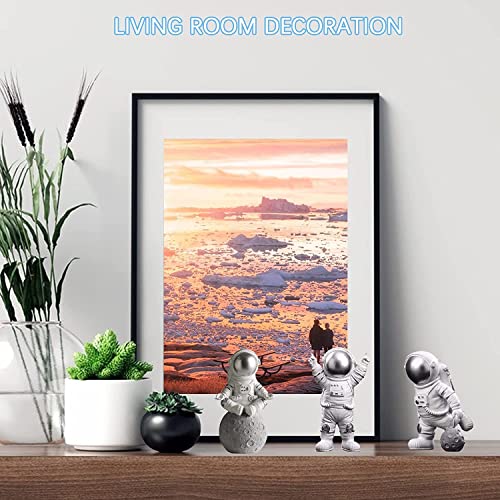 HEAVY DRIVER Home Decor Alphabet Astronaut Statue Decoration Bedroom Model Rack Theme Party Space Decoration Desktop Ornaments Outer Spaceman Toys Office Desktop Figurine Set Of 3 (Silver) - Image 3