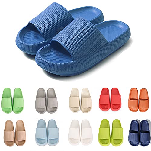 rosyclo Cloud Slippers for Women and Men Massage Thick Sole Non-Slip Shower Slippers Bathroom Super Soft Comfy House Cloud Slide Slippers for Indoor and Outdoor（Blue 44-45） - Image 1