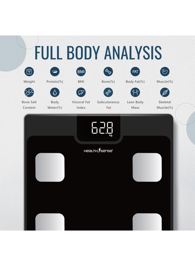 هيلث سينس جهاز قياس الوزن HealthSense Bluetooth BMI لقياس وزن الجسم، محلل رقمي لدهون الجسم ومقياس ذكي لتكوين الجسم مع تطبيق جوال، 12 معلمة للجسم، شاشة LED وضمان لمدة عام - BS161، 150 كجم - Image 3