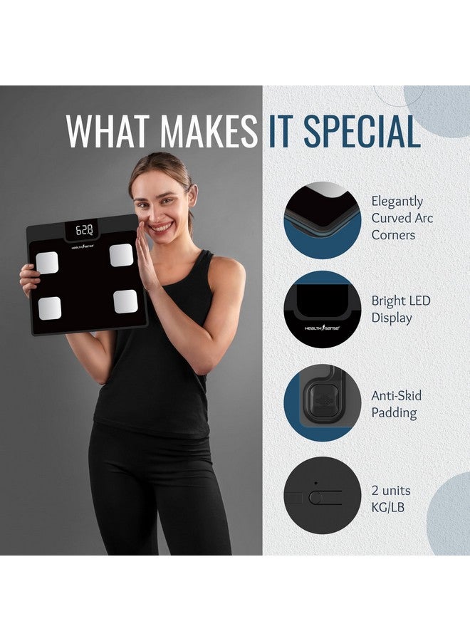 هيلث سينس جهاز قياس الوزن HealthSense Bluetooth BMI لقياس وزن الجسم، محلل رقمي لدهون الجسم ومقياس ذكي لتكوين الجسم مع تطبيق جوال، 12 معلمة للجسم، شاشة LED وضمان لمدة عام - BS161، 150 كجم - Image 4