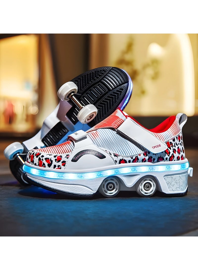 Draxon Double-Row Deform Colorful Flashing Light Wheel Skate for girls Invisible Deformation Roller Skating 2 In 1 Removable Retractable Rollerskates Pulley Roller Sport Shoes with Fashion sport socks Gift - Image 5