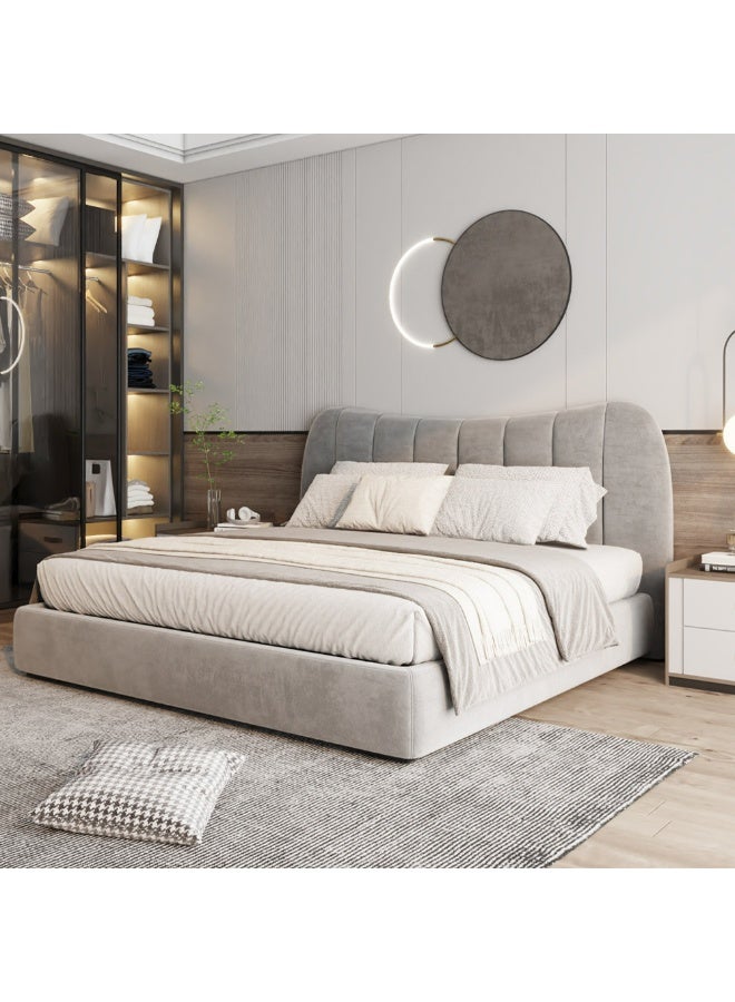 Al Home Super King Bed in Grey Velvet with Swedish Wood Frame By Alhome 200x200x140 cm - Image 1