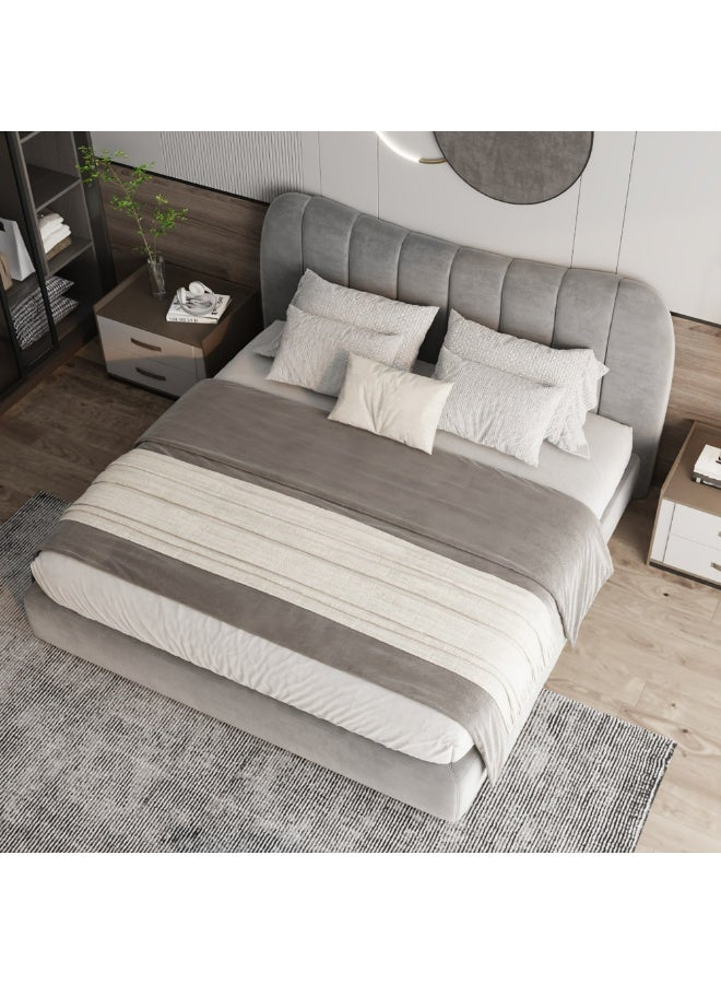 Al Home Super King Bed in Grey Velvet with Swedish Wood Frame By Alhome 200x200x140 cm - Image 5