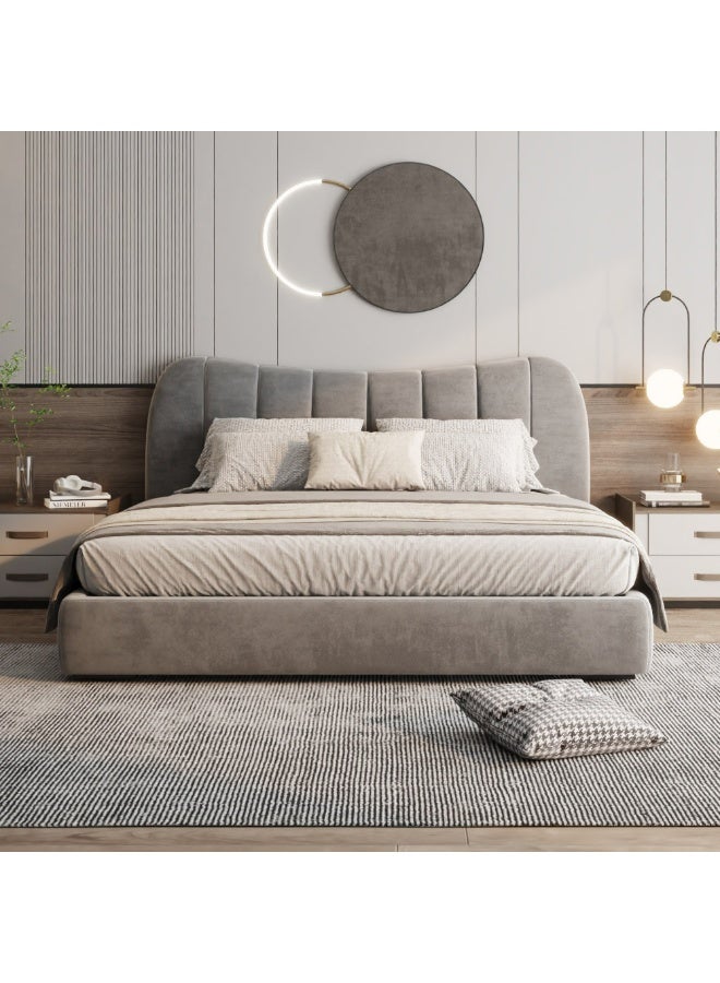 Al Home Super King Bed in Grey Velvet with Swedish Wood Frame By Alhome 200x200x140 cm - Image 3