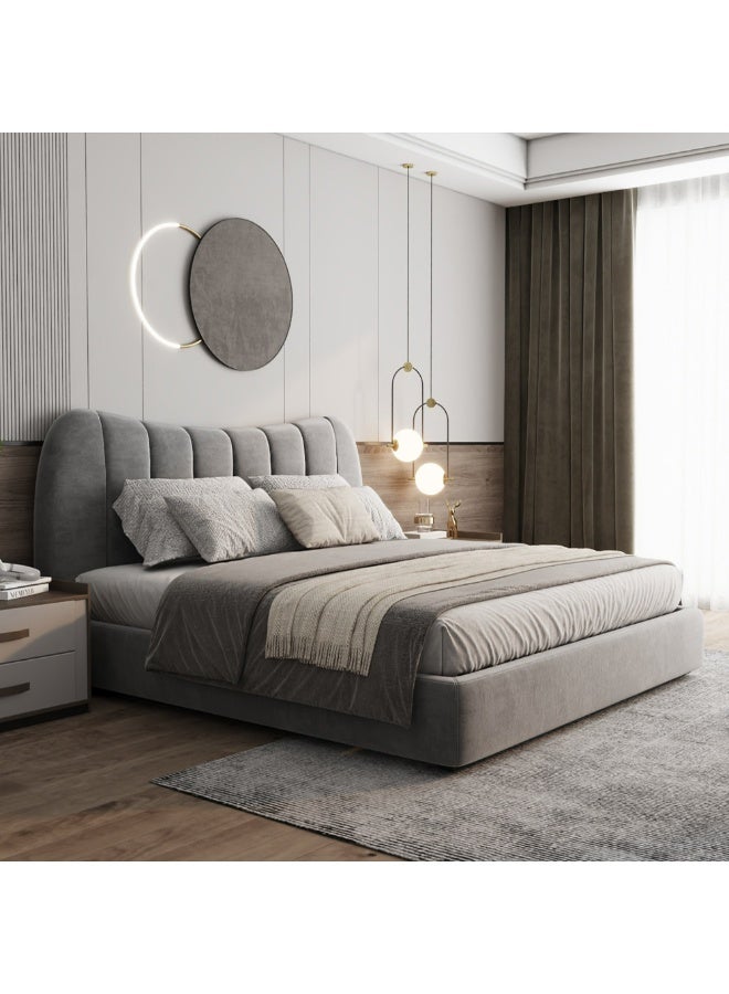 Al Home Super King Bed in Grey Velvet with Swedish Wood Frame By Alhome 200x200x140 cm - Image 4