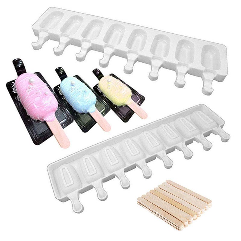 JL Mini Ice-Cream Silicone Bar Mould Maker Frozen Dessert Chocolate Cake Popsicle Tray with Lollipop Sticks - Image 1