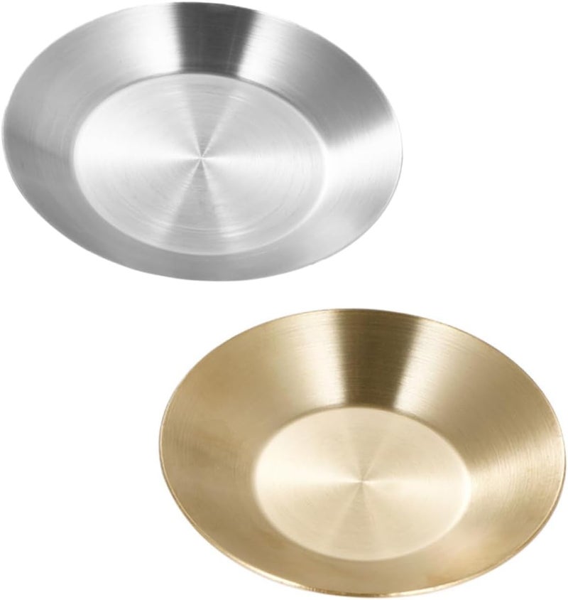 Stainless Steel Sauce Dipping Bowls Set Of 2 Rustproof Appetizer Serving Plates Silver - Image 1