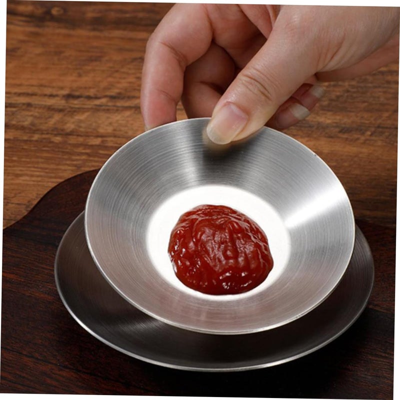 Stainless Steel Sauce Dipping Bowls Set Of 2 Rustproof Appetizer Serving Plates Silver - Image 3