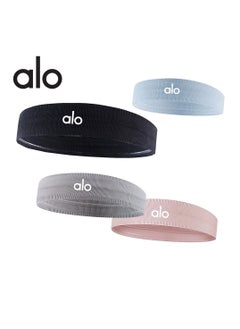 alo Yoga Headband Yoga Elastic Exercise Headband Fitness Outdoor Sports Non-Slip Adhesive Headband 4-Piece Set Black Blue Grey Pink 