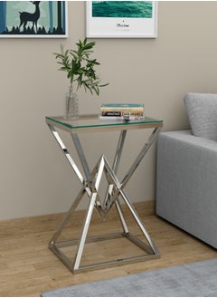 RIGID Stainless Steel Console Table with Glass Top  76x50x40cm  - Image 1