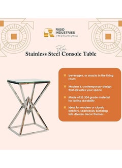 RIGID Stainless Steel Console Table with Glass Top  76x50x40cm  - Image 2