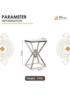 RIGID Stainless Steel Console Table with Glass Top  76x50x40cm  - Image 4