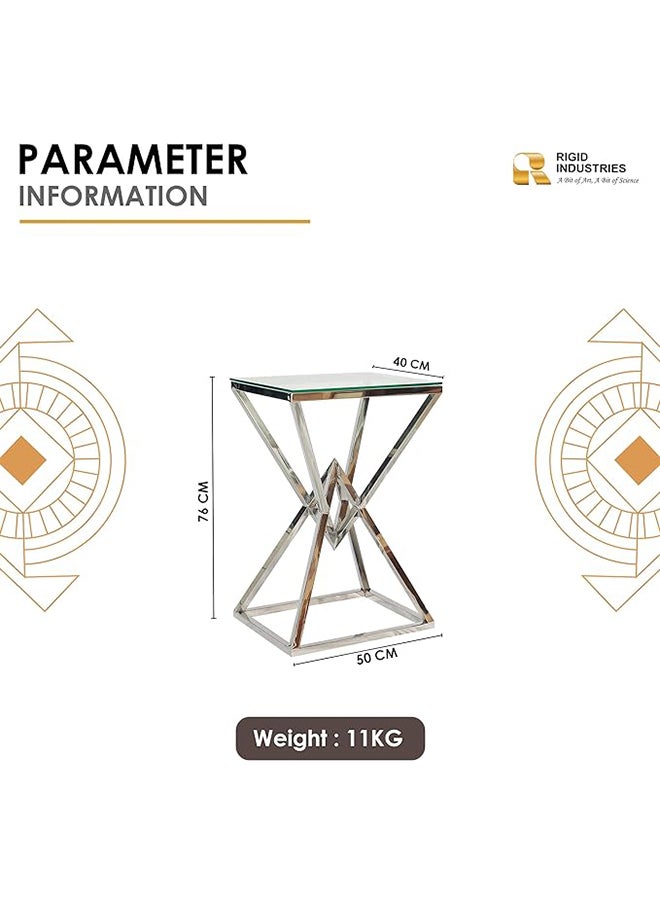 RIGID Stainless Steel Console Table with Glass Top  76x50x40cm  - Image 4