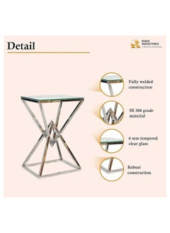 RIGID Stainless Steel Console Table with Glass Top  76x50x40cm  - Image 3