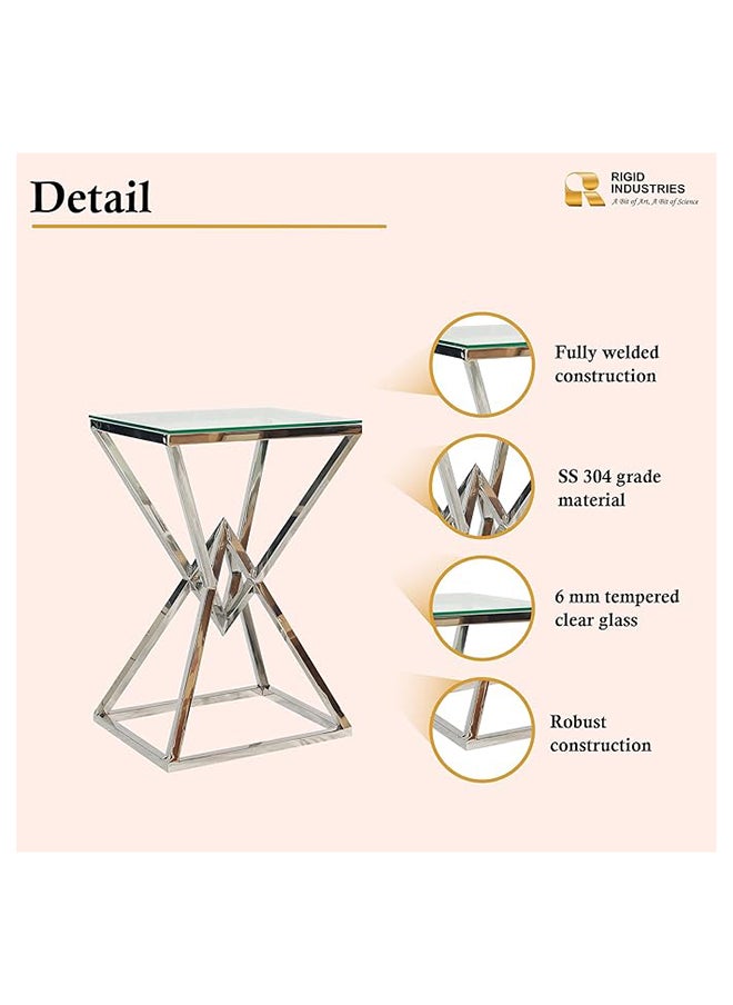 RIGID Stainless Steel Console Table with Glass Top  76x50x40cm  - Image 3
