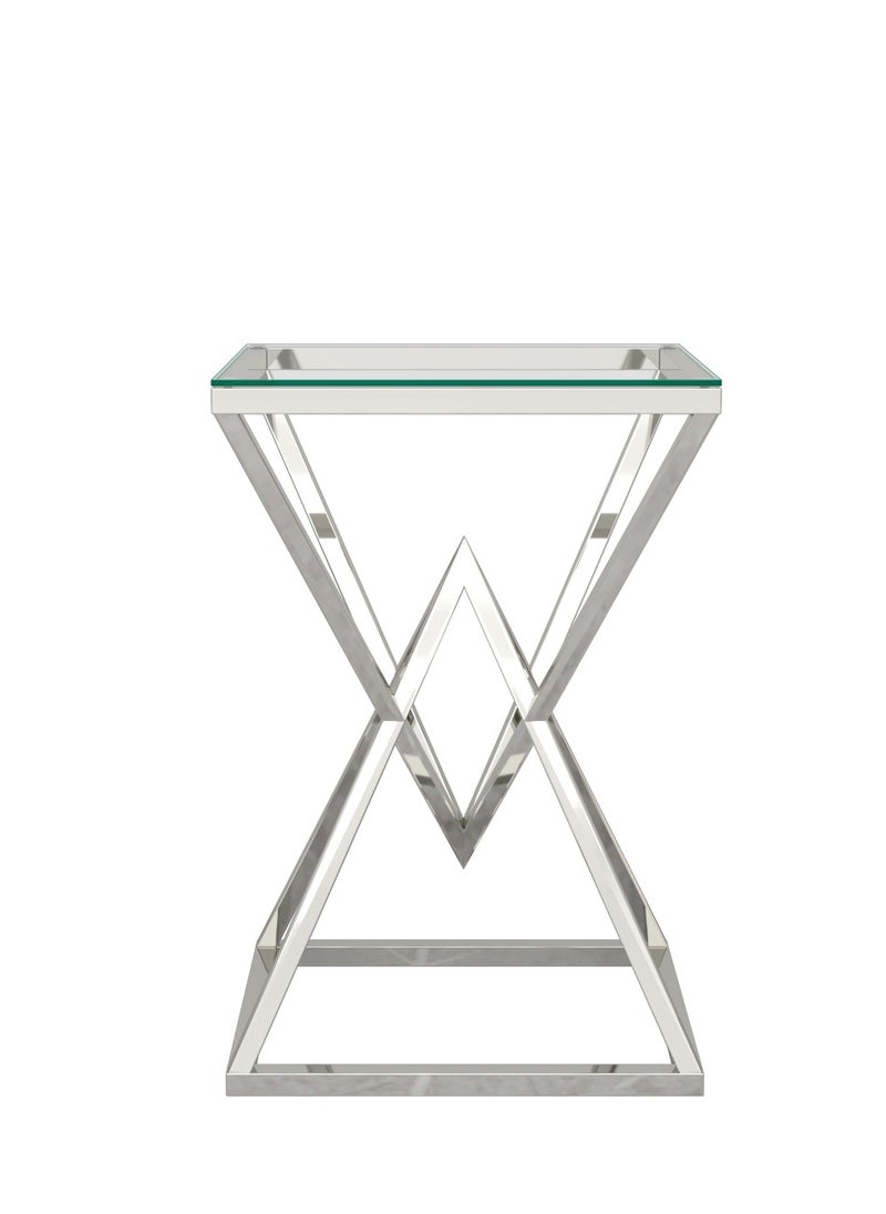 RIGID Stainless Steel Console Table with Glass Top  76x50x40cm  - Image 5