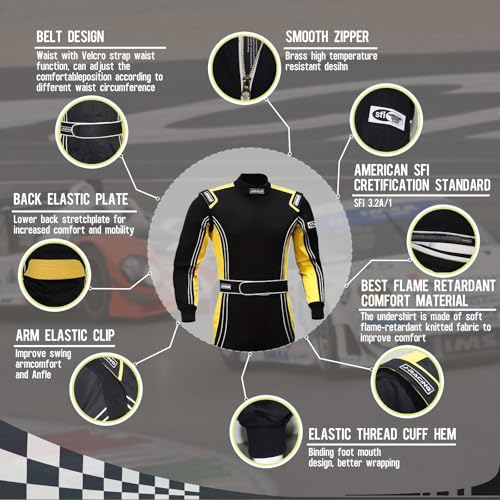 Geek Home One-piece Race Gear Racing Suit Karting/Race/Rally Go Kart Racing Suit Auto Racing Fire Suit SFI 3.2A/1(Black Blue,L) - Image 4