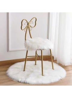 LINGWEI Metal Vanity Chair Fur Cushioned Padded Seat Makeup Dressing Stool Bench with Butterfly Backrest Child Dining Chair Furniture Bedroom Makeup Stool  - Image 1