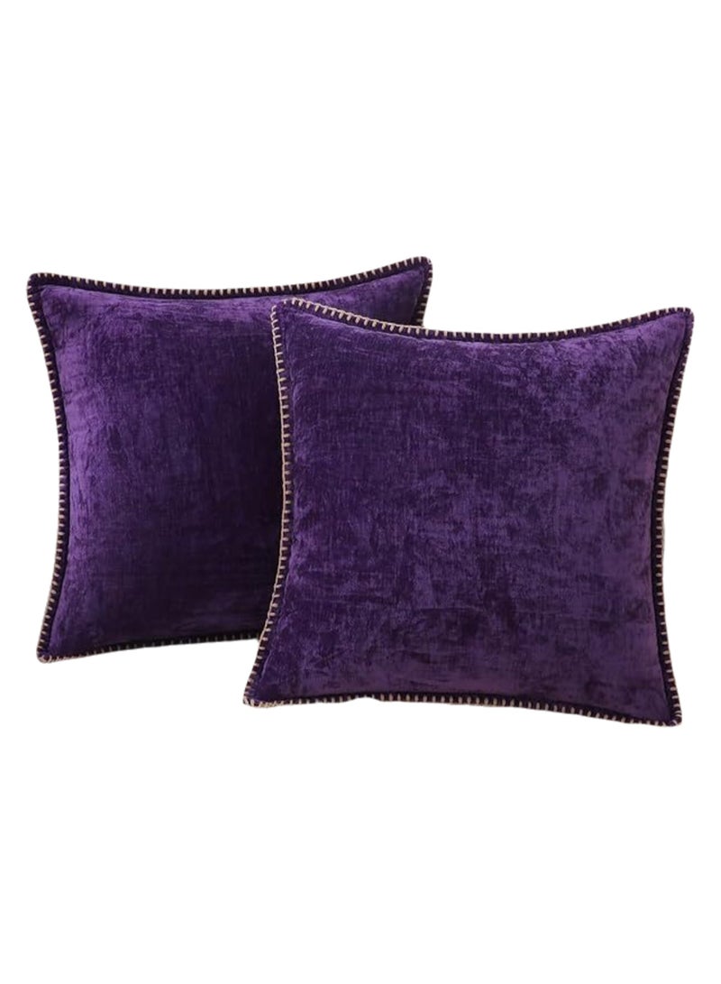 2-Pack Chenille Soft Throw Pillow Cover 45 x 45 cm Pillow Cover without Inner Core, Square Pillow Cover with Stitched Edges, Suitable for Sofa Bed (Purple) - Image 1