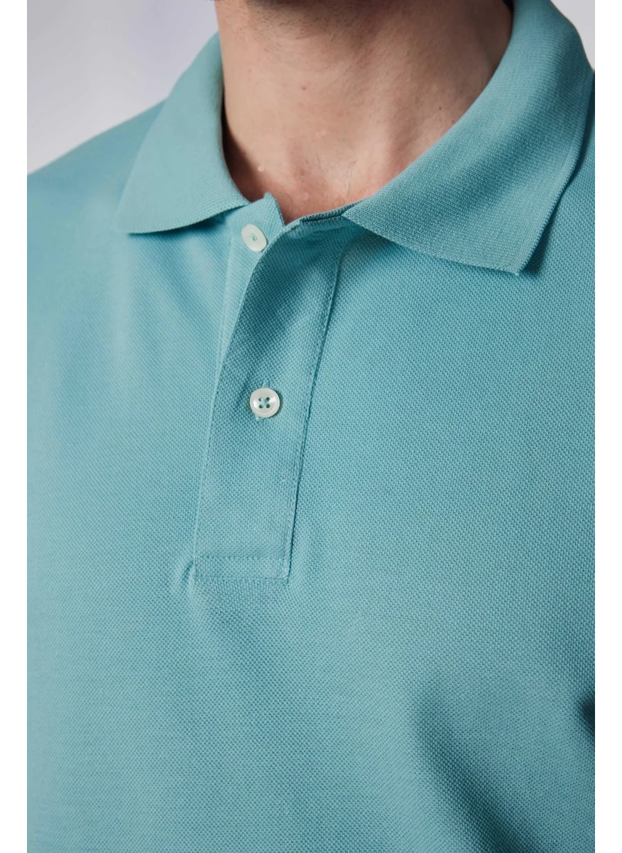 تودورس Men's Slim Fit Narrow Cut Cotton Plain Pique Mint Polo Collar T-Shirt
