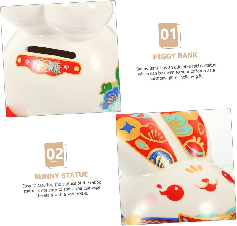 klarako Chinese Decorative Money Porcelain Easter Ornament Figures Gift Ceramic Bunny Coin Figurine Decoration The Year Bank Saving of Wealth Jar Pot and Lovely Rabbit Decor Success Lucky - Image 5