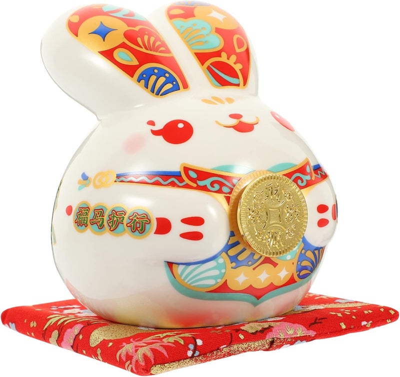 klarako Chinese Decorative Money Porcelain Easter Ornament Figures Gift Ceramic Bunny Coin Figurine Decoration The Year Bank Saving of Wealth Jar Pot and Lovely Rabbit Decor Success Lucky - Image 1