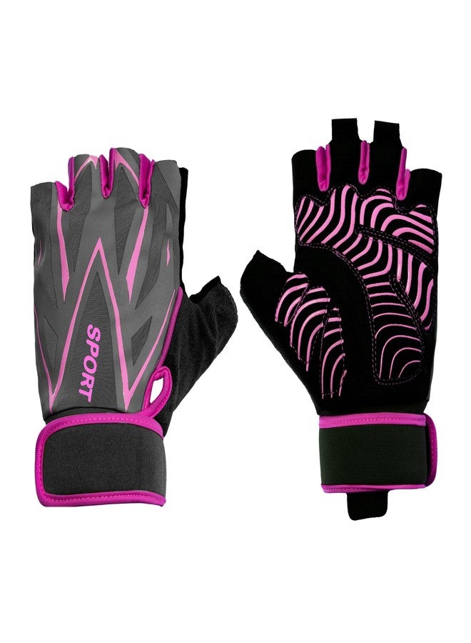 BADOWL Gym Gloves for Men & Women with Wrist Support | Gloves for Professional Weightlifting, Exercise, Training, Cycling, Bike Sports Gloves (Pink - M) - Image 1