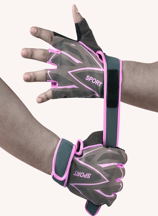 BADOWL Gym Gloves for Men & Women with Wrist Support | Gloves for Professional Weightlifting, Exercise, Training, Cycling, Bike Sports Gloves (Pink - M) - Image 2