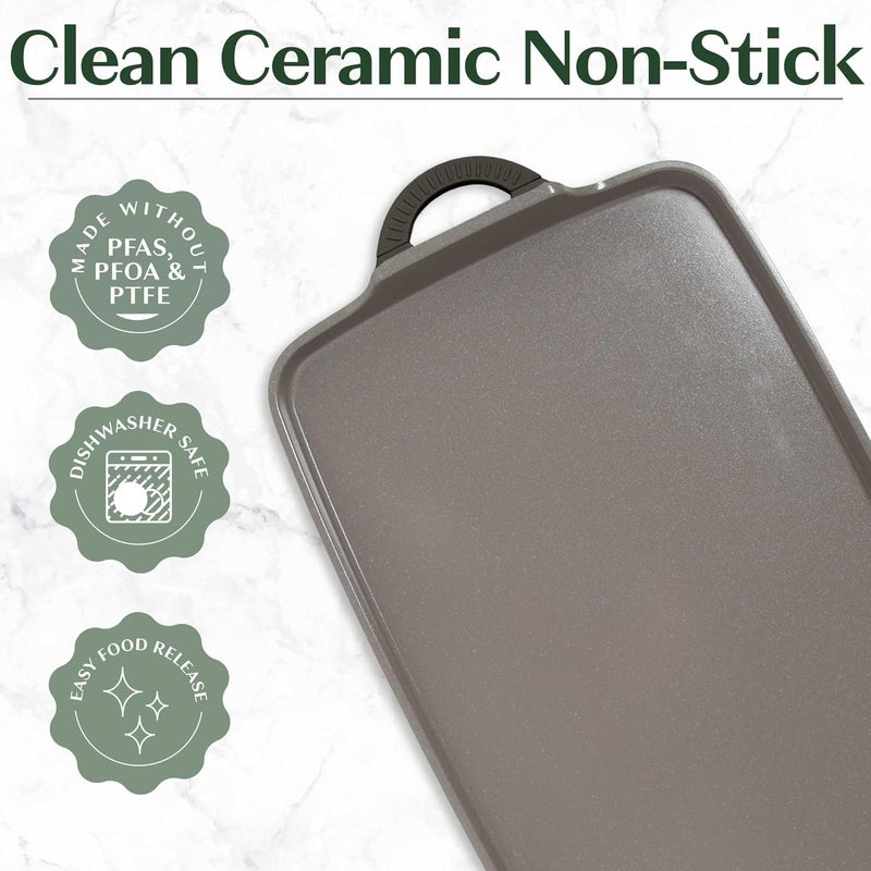 Goodful AllinOne Double Burner Griddle Ceramic Nonstick Durable Cast Aluminum Oven Safe and Dishwasher Safe Made without PFAS PFOA PFOS  PTFE 18Inch x 11Inch Graphite - Image 4