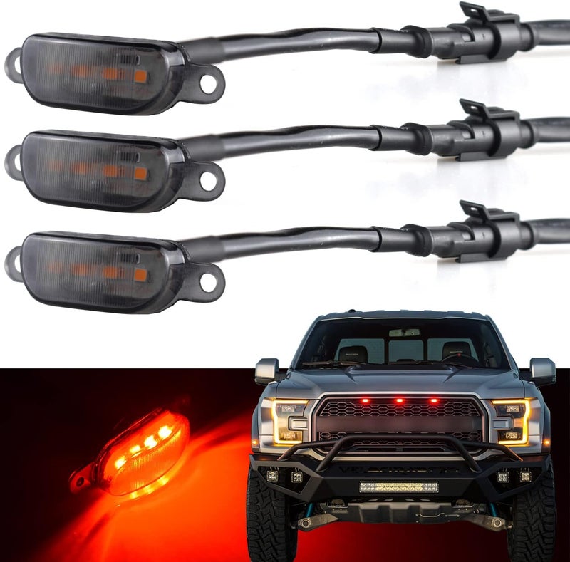 Boigoo Grille Marker Lights for Ram 1500 & F-150 Raptor Aftermarket Grilles | 3PCS Grill Lamps Fits 2013-2018 Ram 1500 & 2004-2019 F-150 Raptor Style Aftermarket Grilles Automotive Grid Decoration Kits - Image 1