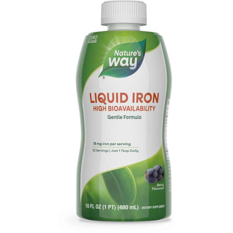 Natures Way Liquid Iron Provides 100 Daily Value 18 mg Iron as Ferric Glycinate per Serving No Sugar Added Berry Flavored 16 Fl Oz Packaging May Vary