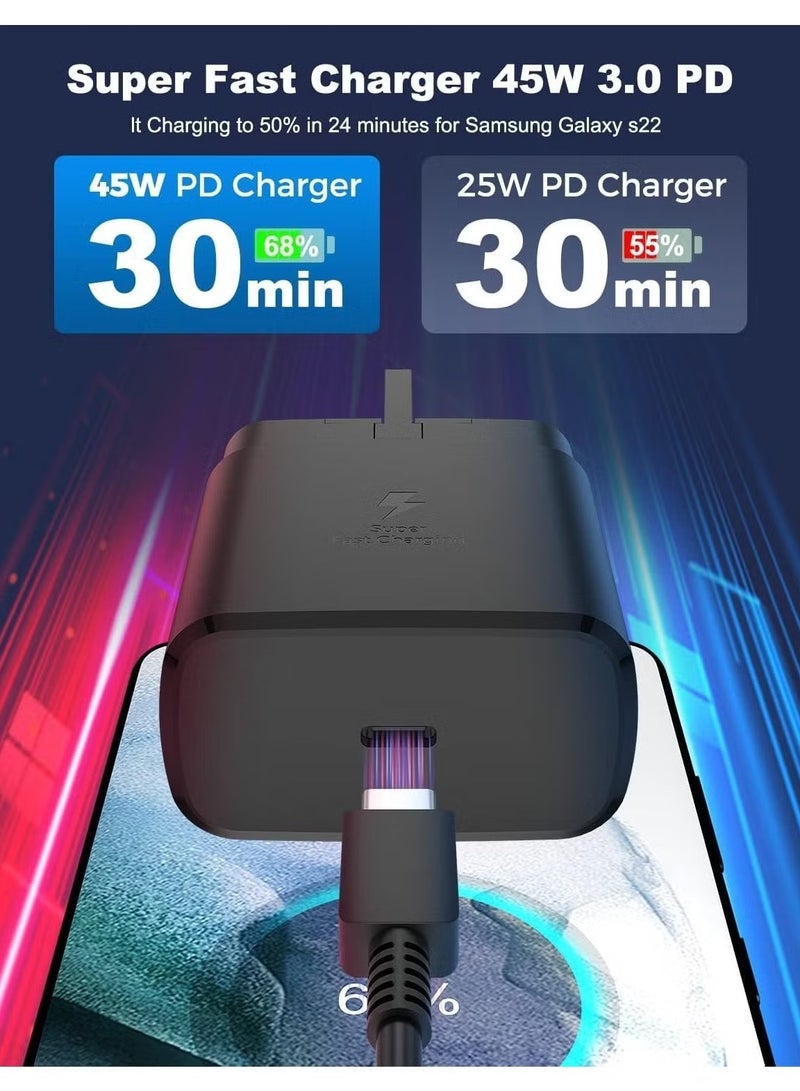 شاحن PD للشحن السريع للغاية بقدرة 45 وات USB - متوافق مع S24 S23 S22 S21 S20 Ultra، S24+ S23+ S22+ S21+، A53، A15، A 55، A54 - محول طاقة من النوع C، - Image 5