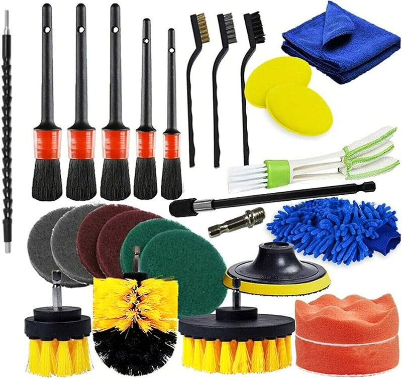 ANTNX 27 PCS Drill Brush Attachments Car Detailing Brush Kit for Auto Exterior and Interior Includes Scrub Pads Sponges Detailing Brushes Washing Mitt Air Vent Brush Cleaning Cloth Home Cleaning Set - Image 1