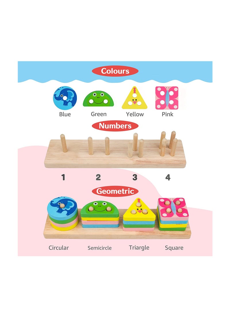 Montessori Toys For1 3year Old Boys Girls Wooden Sorting Stacking Toys for Toddlers Preschool Educational Toys for 1 3 Year Old Color Recognition Shape Sorter Learning Puzzles Gifts For1 3year Old  - Image 4