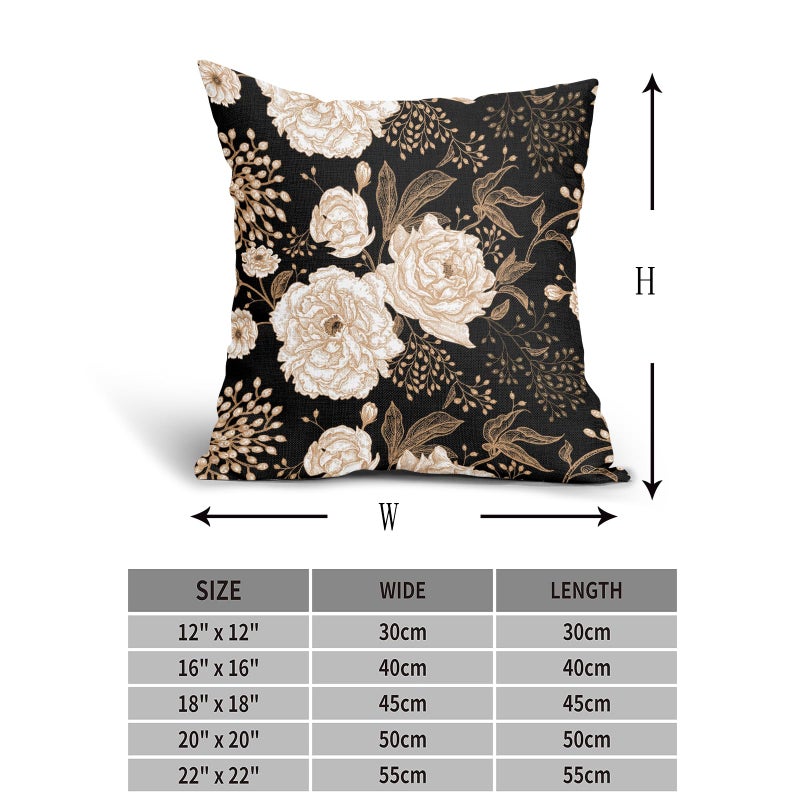 aportt Vintage Peony Roses Floral Plant Pillow Covers 18X18 Inch Set of 2 Chinoiserie White Flower Leaves Decorative Pillow Cases Black Gold Cushion Case Vintage Home Decor for Sofa Couch Outdoor - Image 4