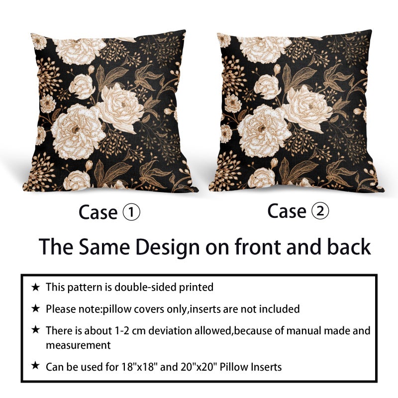 aportt Vintage Peony Roses Floral Plant Pillow Covers 18X18 Inch Set of 2 Chinoiserie White Flower Leaves Decorative Pillow Cases Black Gold Cushion Case Vintage Home Decor for Sofa Couch Outdoor - Image 5