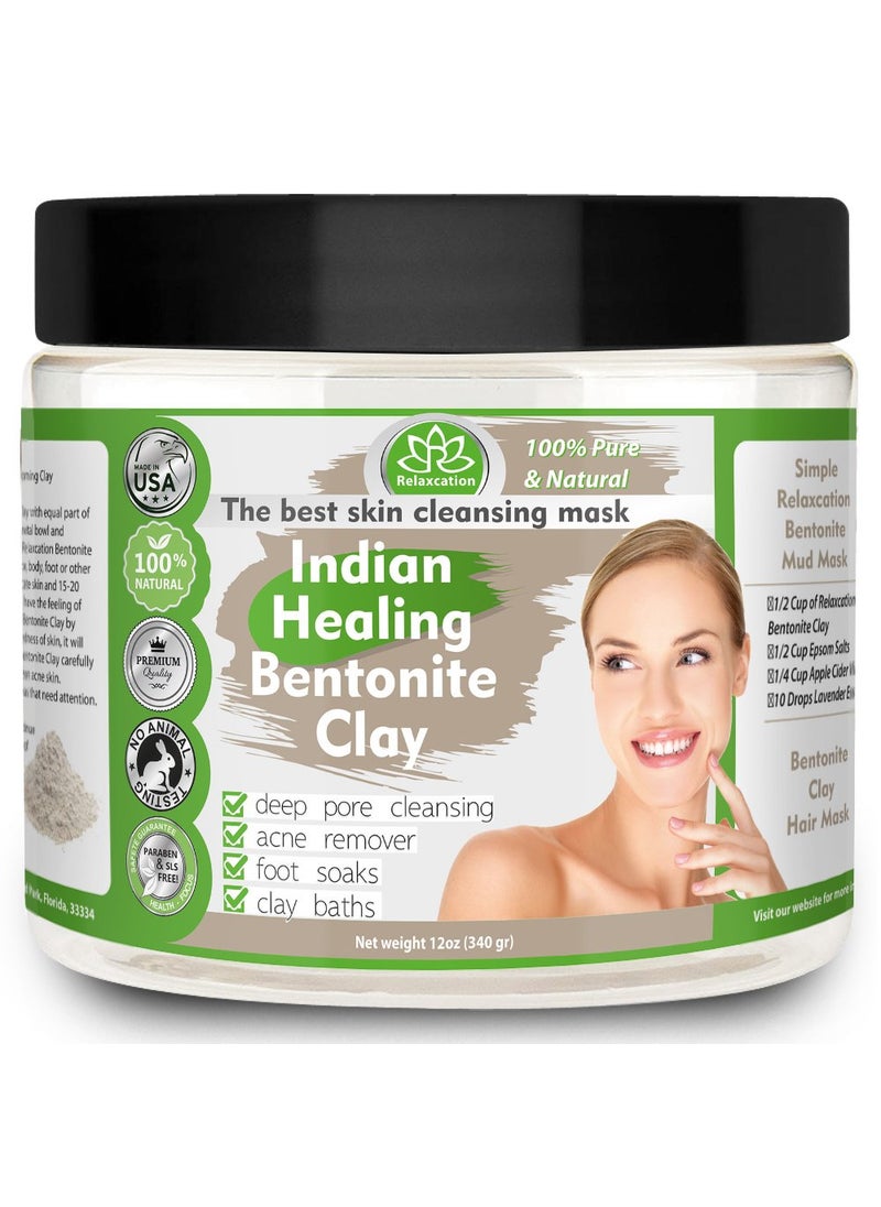 Relaxcation - Indian Healing Clay Pure  Natural Bentonite Clay Deep Pore Cleansing Mask Face Skin Care Detoxifying Wyoming Organic ClayAcne Remover  Rejuvenating Skin  Made in USA - Image 1