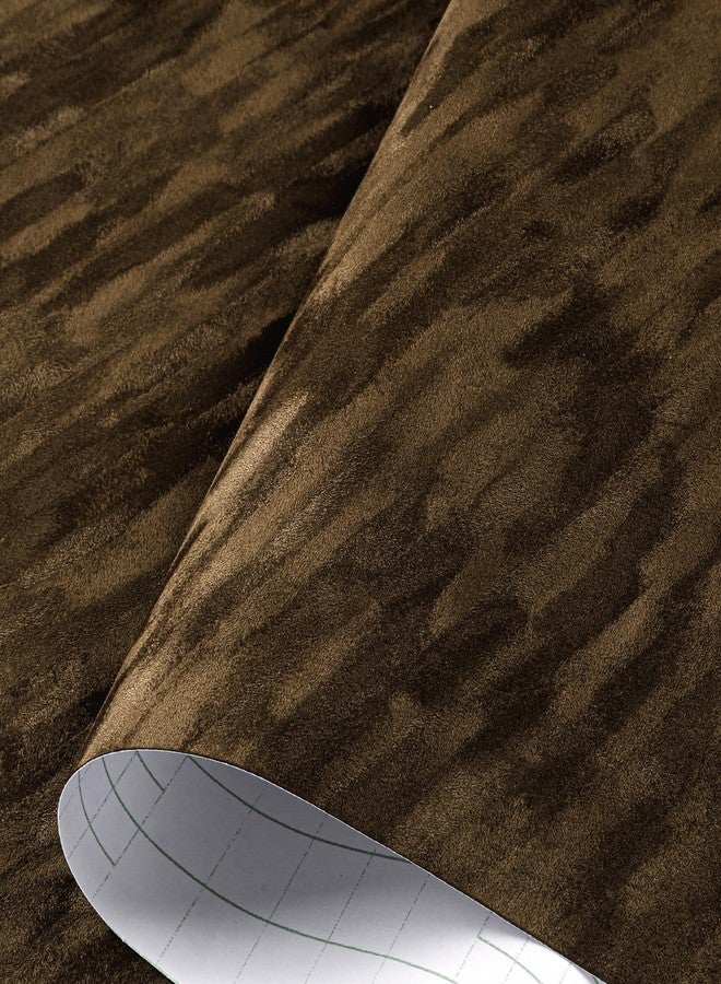 Decotalk Dark Brown Felt Shelf Liner 15.7x200 Inch Self Adhesive Velvet Drawer Liner for Cabinets and Drawers Velvet Contact Paper Shelf Liners Dark Brown Stripes Flocking Lining Peel and Stick - Image 1