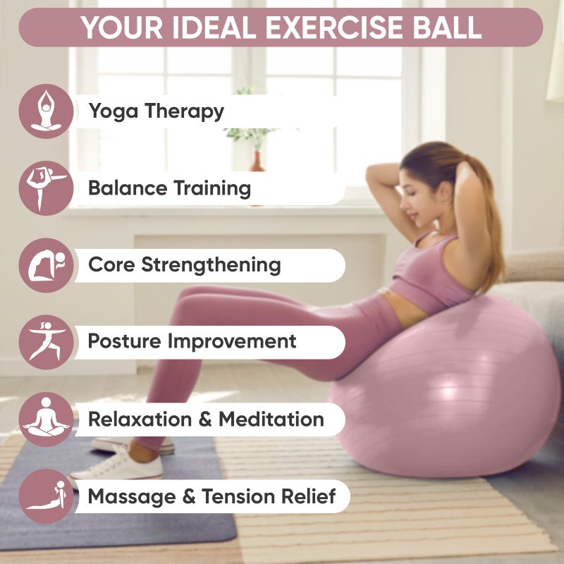APEXUP Yoga Ball Exercise Ball Anti Slip Heavy Duty for Fitness, Balance & Core Workout, Balance Training, Pregnancy & Physical Therapy, 5 Sizes (L (23"~26") 65cm, Pink) - Image 5