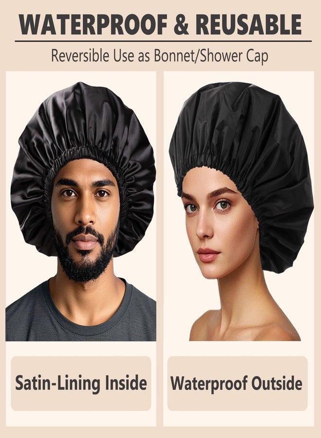 Himoswis Adjustable Shower Caps for Women Men Reusable Waterproof Large Shower Cap for Men and Women Long Hair Braids - Image 3