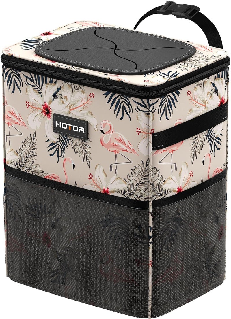 HOTOR Car Trash Can with Lid and Storage Pockets - 100% Leak-Proof Organizer, Waterproof Garbage Can, Multipurpose Trash Bin for Car, 2 Gallons, Flamingo - Image 1