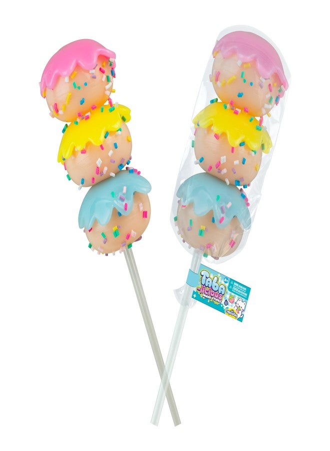 The Orb Factory ORB Tabalicious Snack Sticks TABA Squishy Cake Pop Toy - 3 Cute, Sticky TABA Cake Pop Food Squishies with Rainbow Frosting - Removable Stress Ball Toys - Kawaii Sensory Fidget Toys for Kids and Adults - Image 4