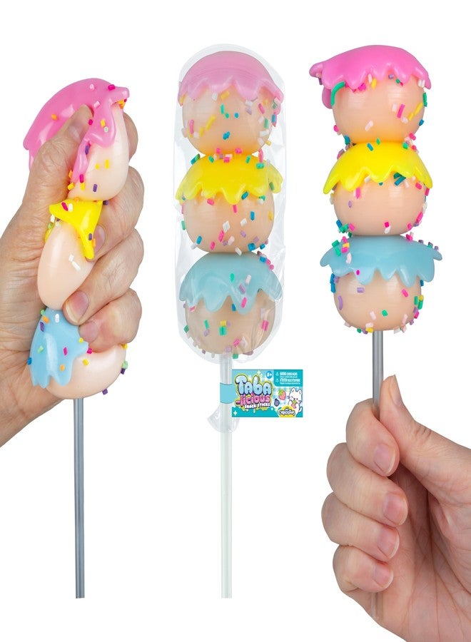 The Orb Factory ORB Tabalicious Snack Sticks TABA Squishy Cake Pop Toy - 3 Cute, Sticky TABA Cake Pop Food Squishies with Rainbow Frosting - Removable Stress Ball Toys - Kawaii Sensory Fidget Toys for Kids and Adults - Image 1