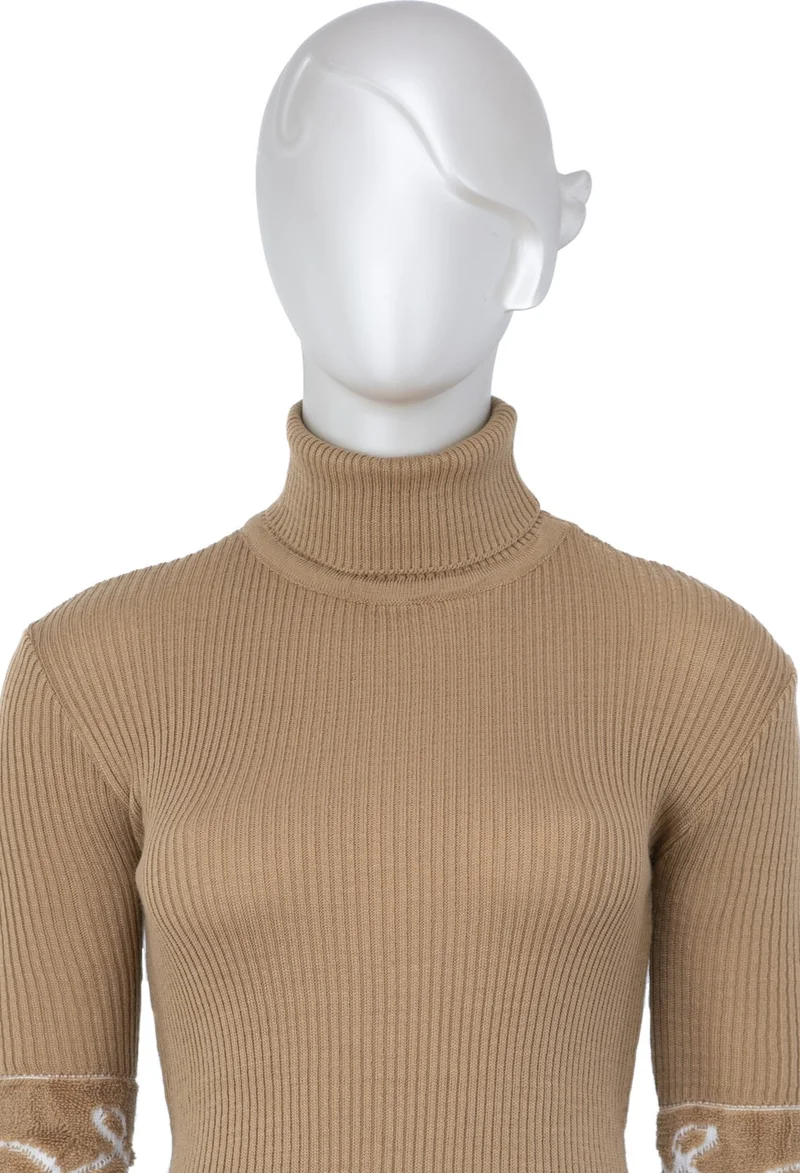 اوبلاند Women's Winter Stylish Beaded Full Turtleneck Long Sleeve Fitted Lycra Knitted Knitwear Bodysuit Sweater
