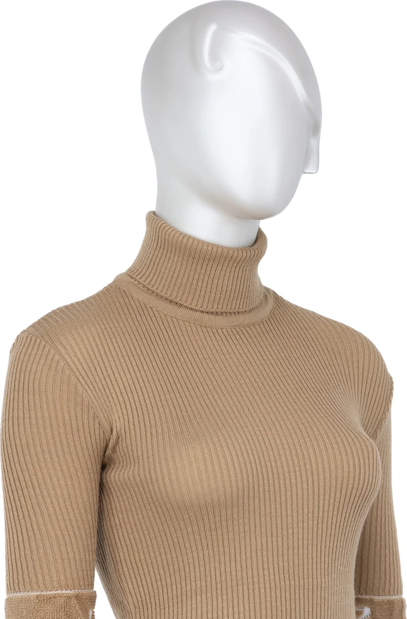 اوبلاند Women's Winter Stylish Beaded Full Turtleneck Long Sleeve Fitted Lycra Knitted Knitwear Bodysuit Sweater