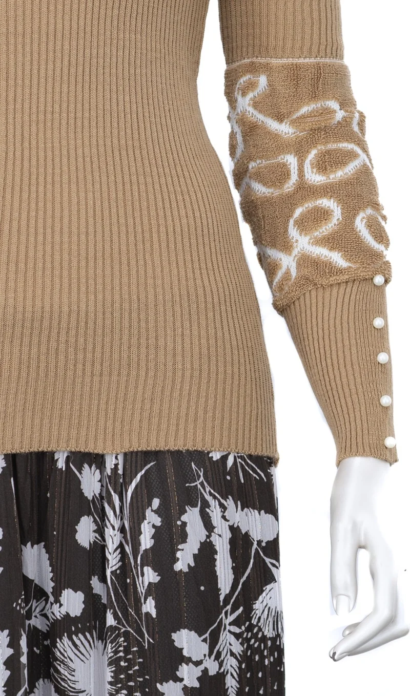 اوبلاند Women's Winter Stylish Beaded Full Turtleneck Long Sleeve Fitted Lycra Knitted Knitwear Bodysuit Sweater